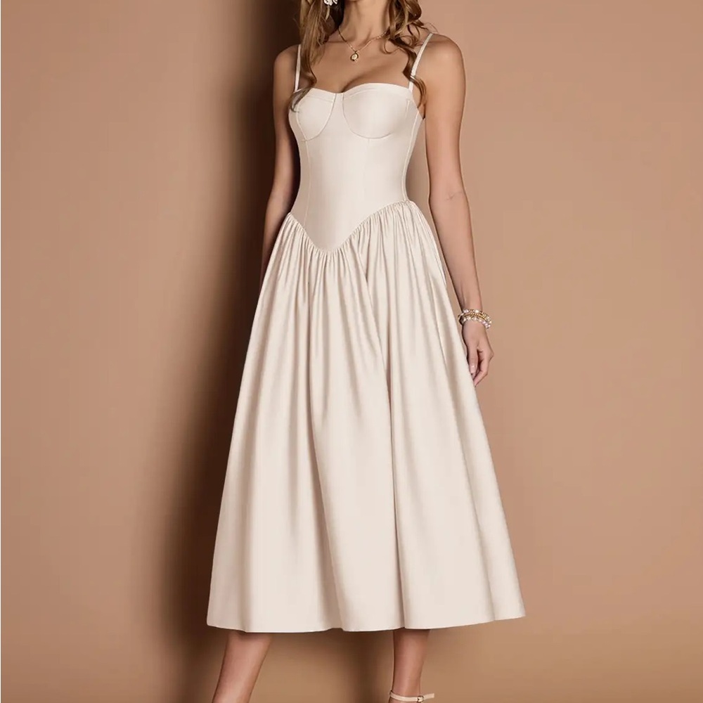 Azazie Atelier OTTILIE CREAM PLEATED MIDI DRESS